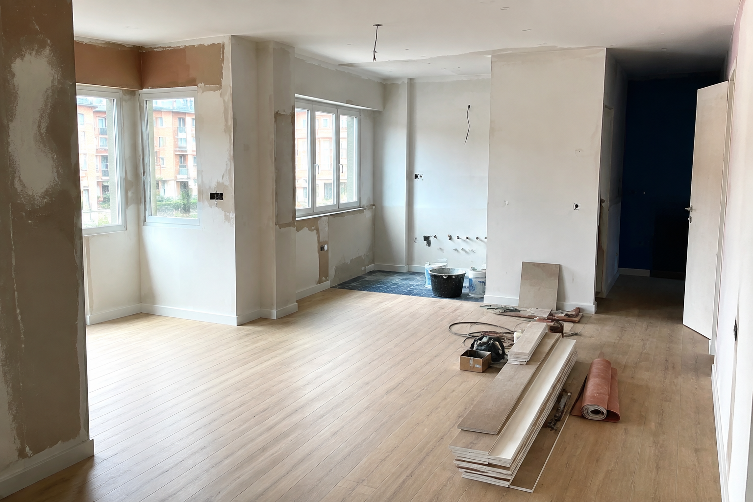 Reformas integrales en Oviedo: salón de una vivienda en proceso de reforma